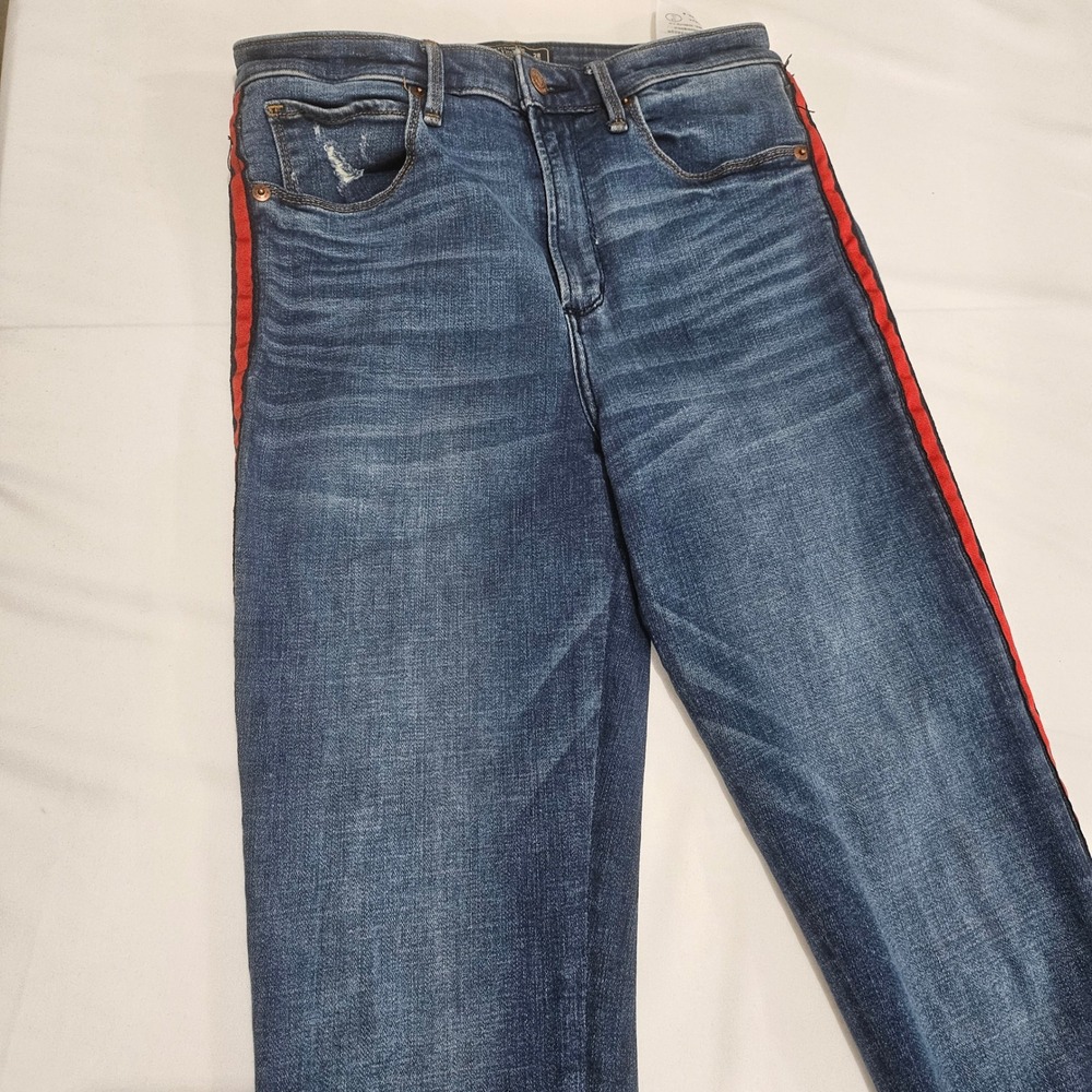 Abercrombie & Fitch‎ Simone High Rise Ankle Jeans 28/6R Blue Red Side Stripe Hem
